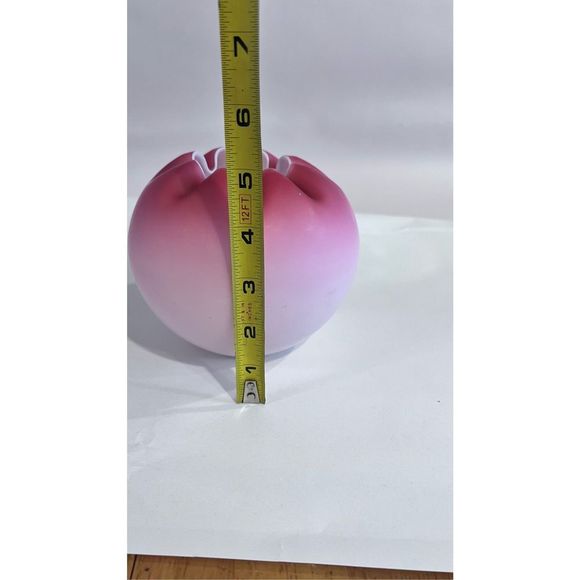 FENTON VINTAGE OMBRE PINK SATIN CRIMPED ROSE BOWL - Picture 5 of 9